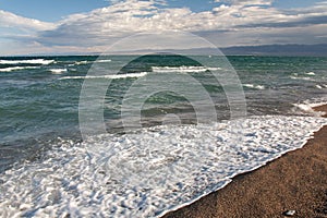 Cloudy view on a mountain lake. Mongolia