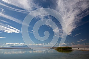 Cloudy view on a mountain lake. Mongolia cloudy sky