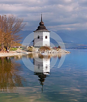 A cloudy view of the tower at Liptovska Mara