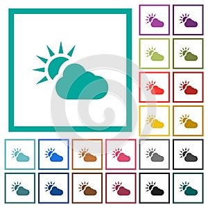 Cloudy weather flat color icons with quadrant frames