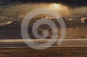 Cloudy weather in Tso Kar lake in Ladakh, North India