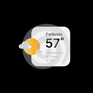 Cloudy Weather Widget UI Concept on Black Background. Social Media Illustration. Editable Isolated Weather Icon and Web