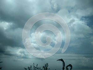 Cloudy white blue sky in evening of rainy weather in india