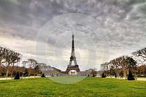 Cloudy winter Eiffel tower