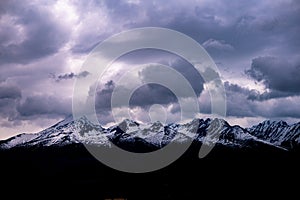 Cloudy winter landscape of the Tatra Mountains. Krivan, Solisko and Satan