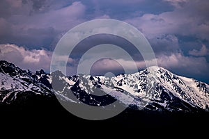 Cloudy winter landscape of the Tatra Mountains. The Mount Slavkovski stit