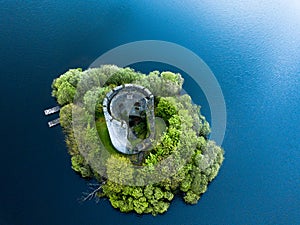 Cloughoughter Castle which is a ruined circular castle on a small island in Lough Oughter,