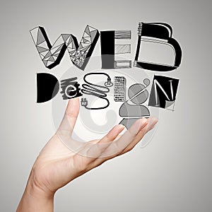 Clouse up of hand showing design word WEB DESIGN