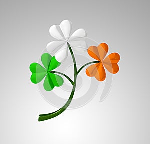 Clover branch in irish flag colors. St.Patrick`s day. 3D illustration