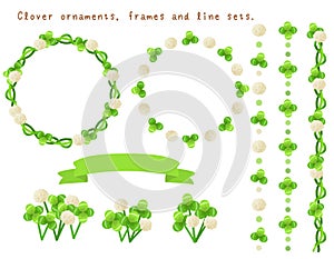 Clover decoration set (frame, line, illustration)