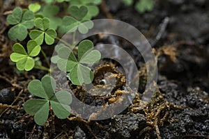 Clover Field for St. Patricks Day holiday symbol. with three-leaved shamrocks, St. Patrick\'s day holiday symbol, earth day