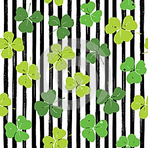 Clover leaf hand drawn doodle seamless pattern vector illustration. St Patricks Day symbol, Irish lucky shamrock background.