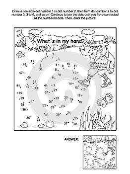 Clover leaf and leprechaun dot-to-dot and coloring page