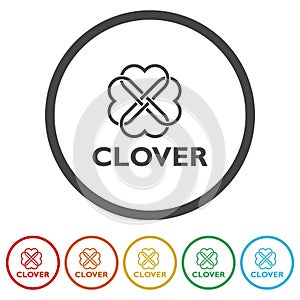 Clover leaf logo. Set icons in color circle buttons