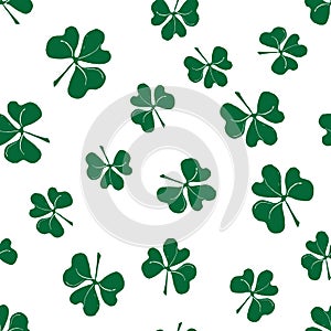 Clover leaf seamless pattern, hand drawn doodle vector illustration. St Patricks Day symbol, Irish lucky shamrock background