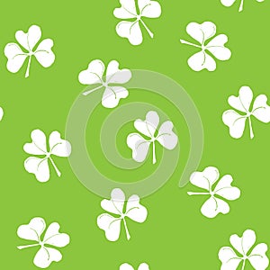 Clover leaf seamless pattern, hand drawn doodle vector illustration. St Patricks Day symbol, Irish lucky shamrock background