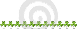 Clover leaves arranged evenly geometrically at the bottom of a St. Patrick s Day banner. Outline clover leaves drawn in