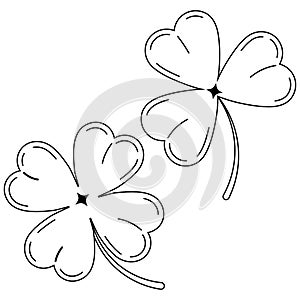 Clover leaves black silhouette icon set isolated on white background lucky four leaf clover and shamrock clover.