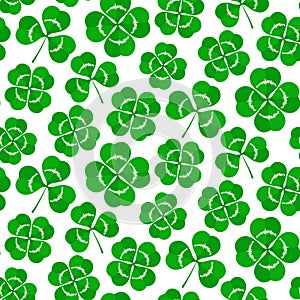 Clover leaves seamless pattern. Green vector shamrock background.