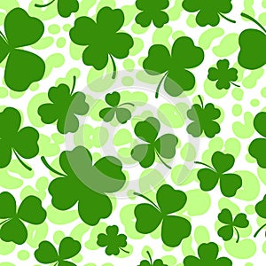 Clover leaves seamless pattern. Shamrock vector background for Irish St. Patrick Day. Spring holiday illustration with