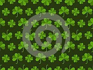 Clover leaves seamless pattern. St. Patrick`s Day, Irish holiday. Background for greeting card, wrapping paper, promotional