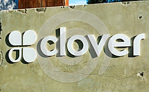 Clover logo at Clover Network headquarters campus. Clover is a cloud-based Android point of sale platform owned by First Data