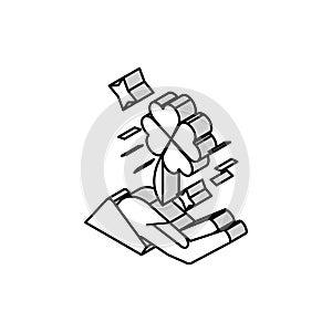 clover for luck holding hand lotto isometric icon vector illustration