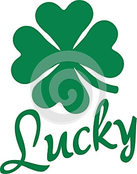 Clover with lucky word for St. Patrick`s Day cards