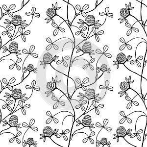 Clover plants seamless pattern. Vector stock illustration eps 10. Outline. Hand drawing