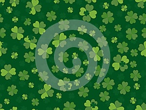 Clover seamless pattern for Saint Patrick`s Day. Four-leaf clover. Festive background for printing on fabric, promotional