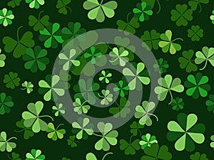 Clover seamless pattern for Saint Patrick`s Day. Four-leafed and three-leafed clover. Background for printing on paper,