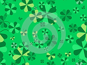 Clover seamless pattern for Saint Patrick`s Day. Four-leafed and three-leafed clover. Background for printing on paper,