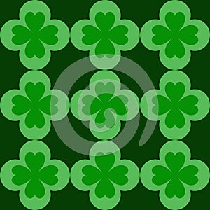 Clover seamless pattern. Traditional four leaf clover. St. Patrick`s Day Vector illustration