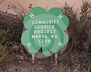 Clover sign for Community Service Project by the Marfa 4H Club.