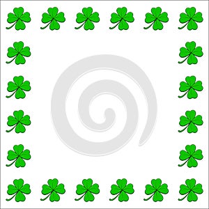 Clover square frame. Four leaf shamrock border with copy space. Vector empty background isolated on white