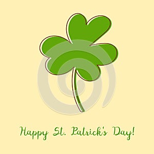 Cloverleaf on a creamy background.Silhouette of the magical plant,Trefoil,Shamrock.Happy St. Patrick`s Day Hand drawn.Irish