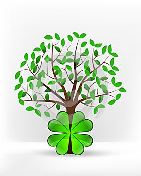 Cloverleaf happiness in front of green leafy tree vector