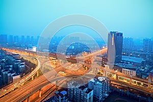 Cloverleaf intersectio at night