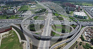 Cloverleaf intersection with circular overpass, aerial view