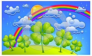 Clovers under rainbow