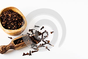 Cloves. Dry seasoning for cooking and drinks isolated on a white background.