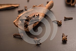 Cloves randomly arranged in Cinnamon