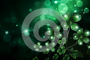 Clower leaves with sparkles and depth of field, St patricks day background