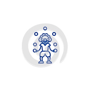 Clown with balls line icon concept. Clown with balls flat  vector symbol, sign, outline illustration.