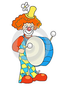 Clown banging a big bass drum photo