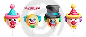 Clown birthday balloons vector set design. Birthday clown balloon shape inflatable collection for kids party