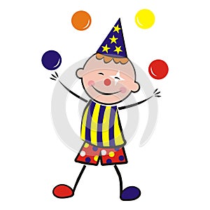 Clown with balls, colour vector illustration