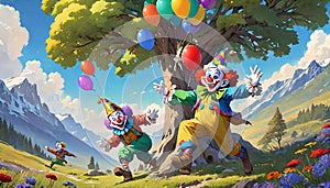 Clown caricature comic cartoon colorful clothes laughter