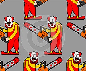 Clown and Chainsaws pattern seamless. Horror Halloween background. vector texture