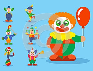 Clown circus man characters performer carnival actor makeup clownery juggling clownish human cartoon illustrations photo